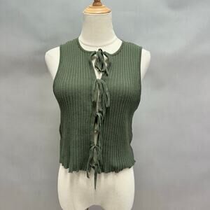 Zara green Sleeveless Ribbed Knit Tie Front Sleeveless Top Size‎ Large